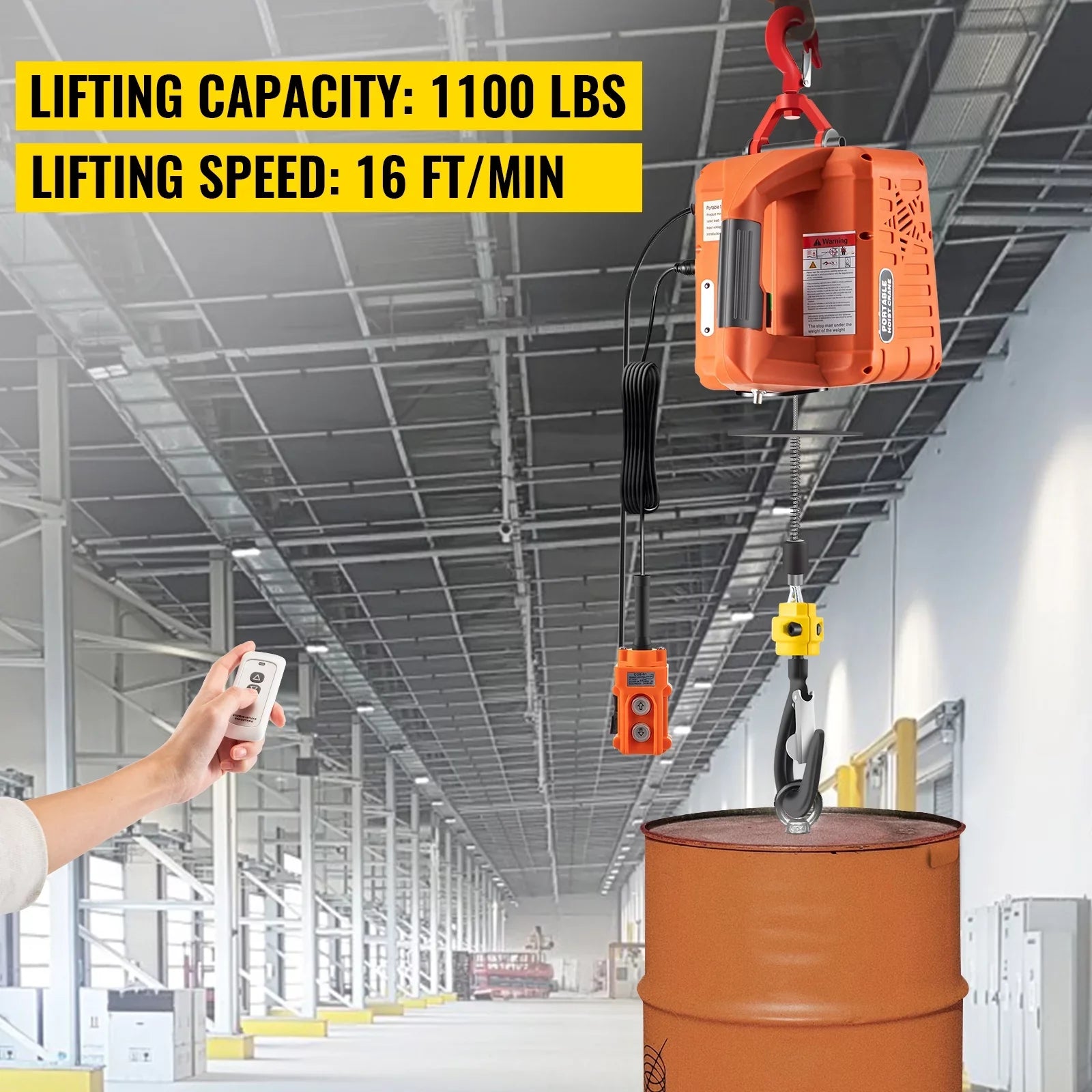 BENTISM 3-in-1 Portable Winch w/ Electric Crane Hoist Remote 1100lbs 25ft Control