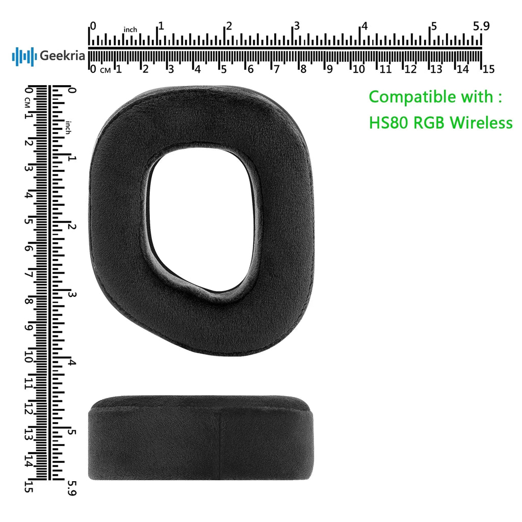 RGB Parts HS80 Earpads, Velour Corsair Comfort for Ear Repair Pads Geekria Replacement Cups Ear Ear Headset Cushions, Cover (Black) Headphones