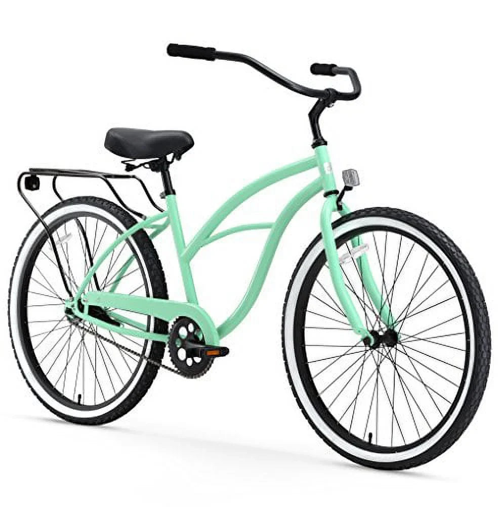 Green Wheels and Block Mint Grips with Single-Speed sixthreezero Women's Seat Bicycle Around Beach The Cruiser 26" Black