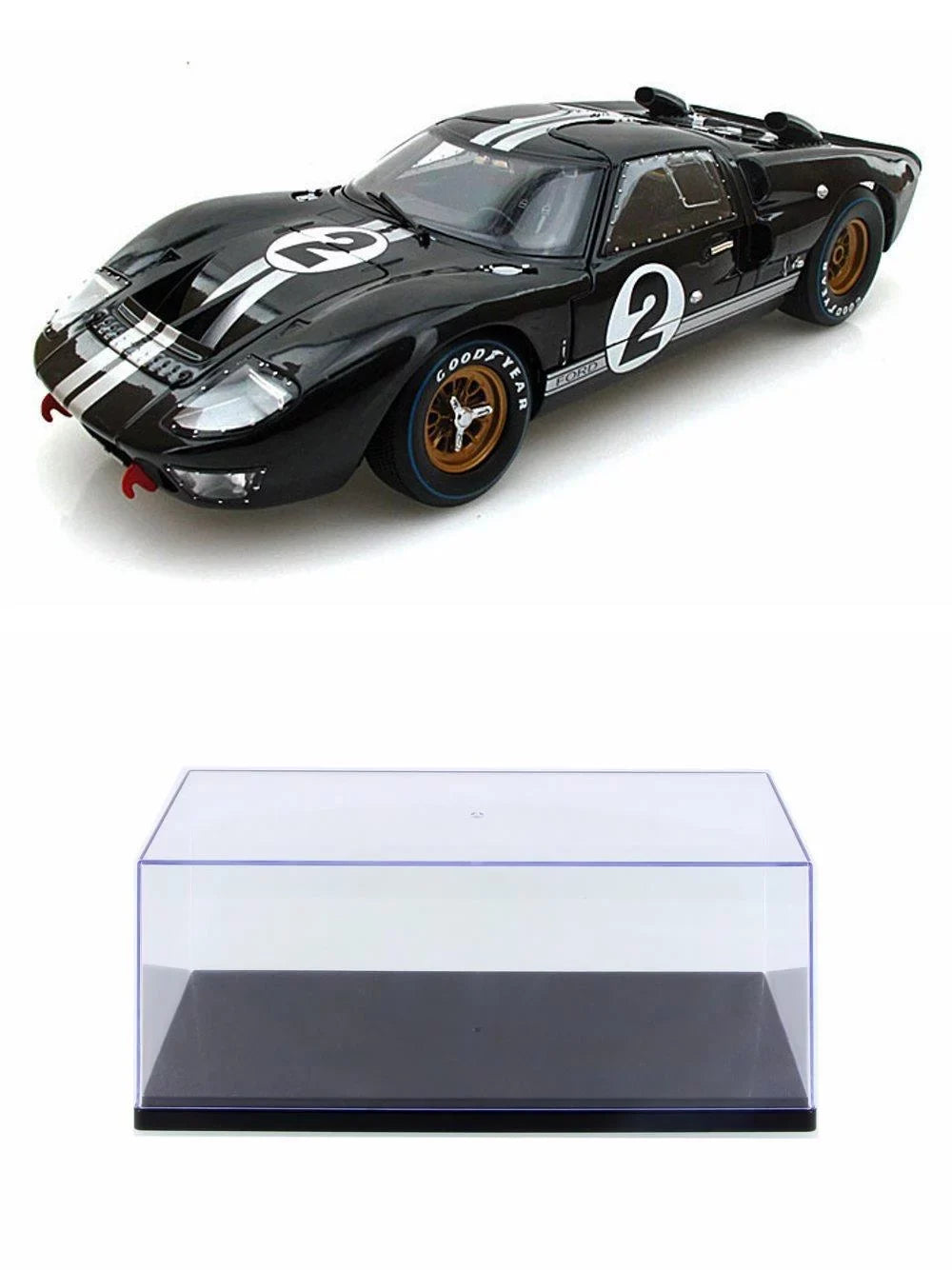 w/ GT-40 Scale Toy Car Case MK - Shelby 1966 SC408 1/18 Model Diecast Silver w/Display Black - #2, II Car Stripes Diecast -