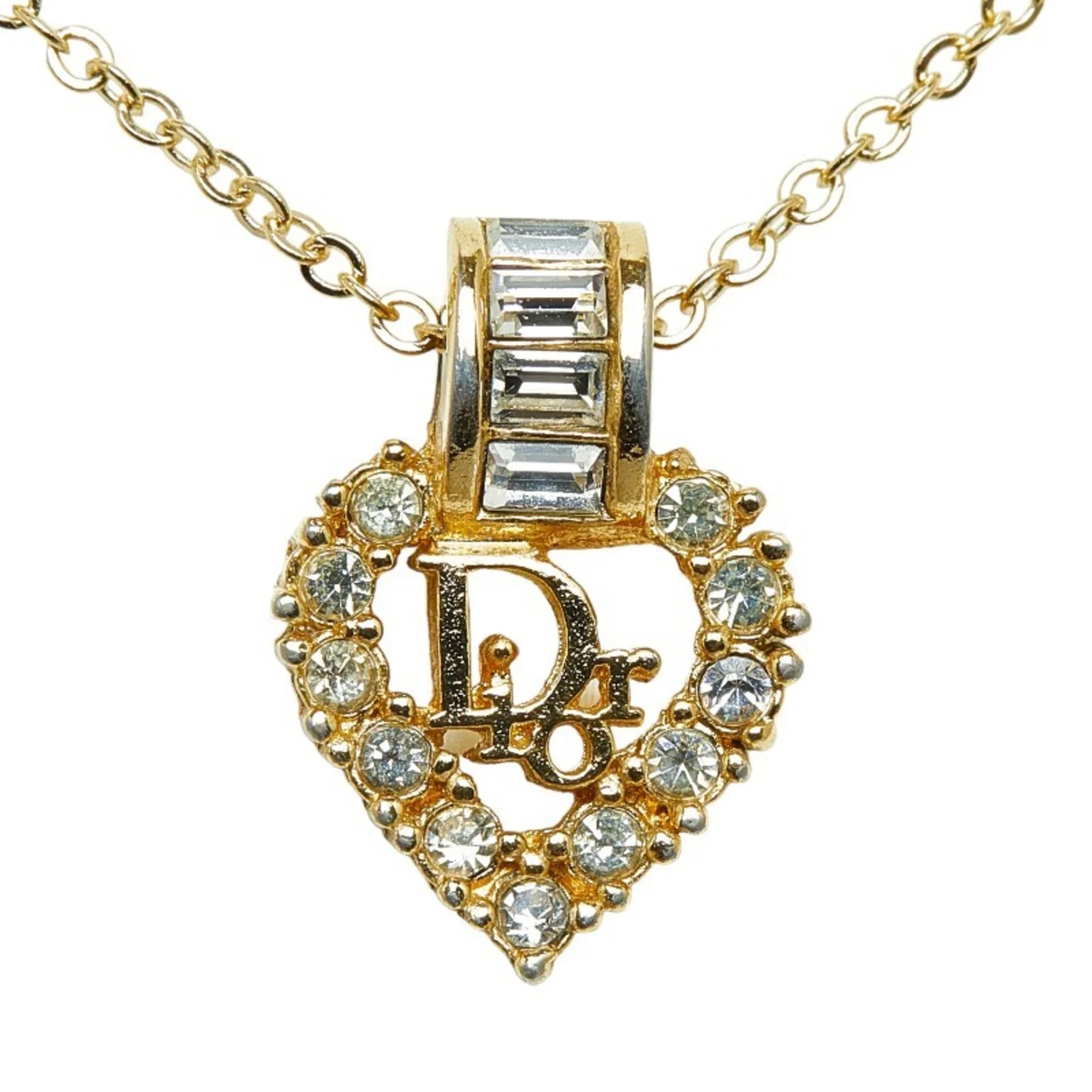 Necklace Dior Women's Pre-Owned Heart (Good) Dior Christian Gold Rhinestone Plated