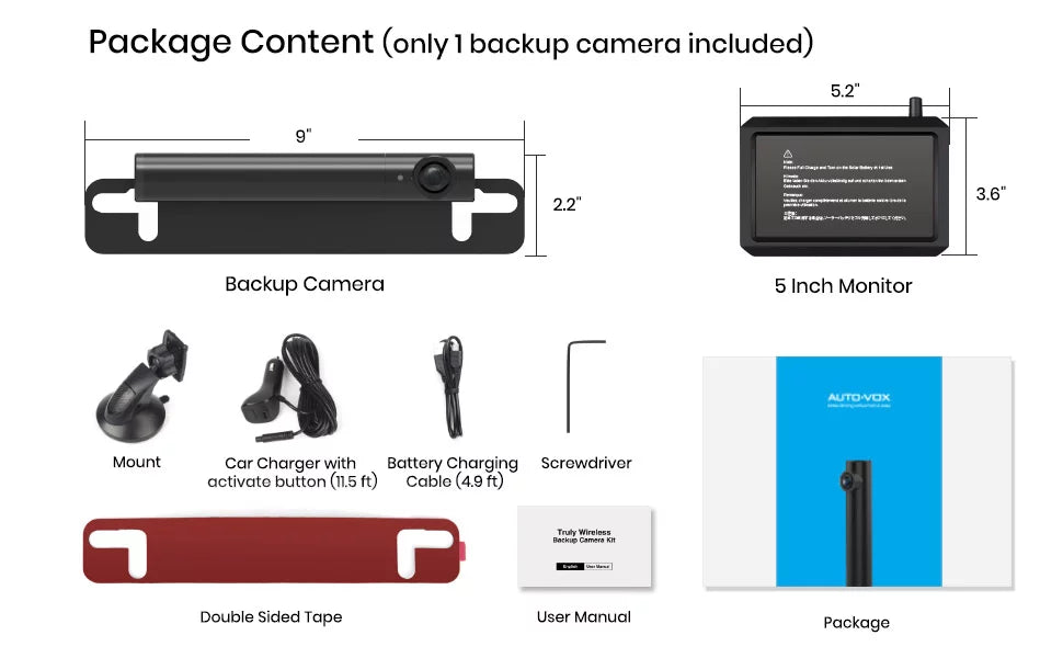 Vision with Trucks, Camera Wireless Car, for Backup View Rear/Front dimension Mini Super TW1 Back Camera Systems Installation, DIY for AUTO-VOX Monitor Up Night 3Mins 5''
