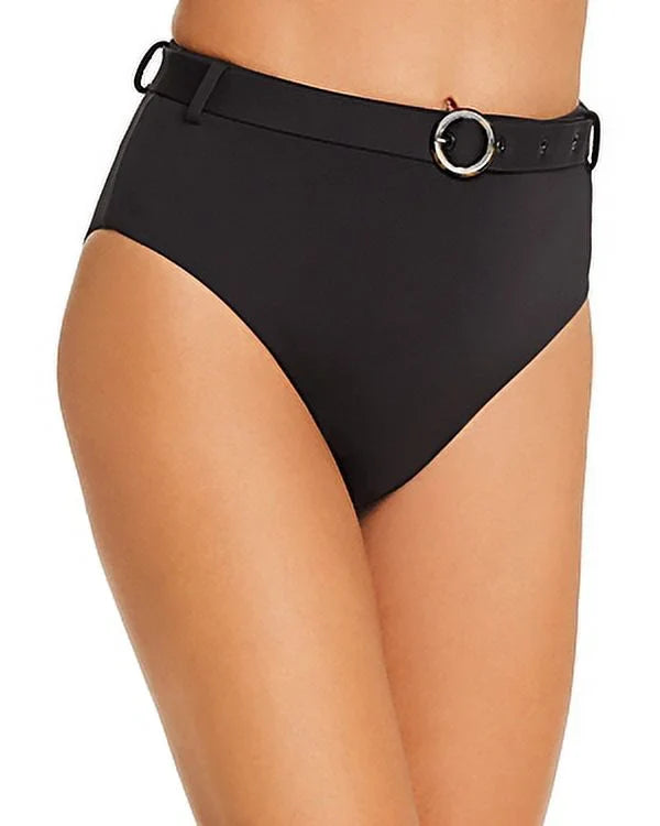 Belted Bottom, High-Waist BLACK Large Bikini Aqua Swim US