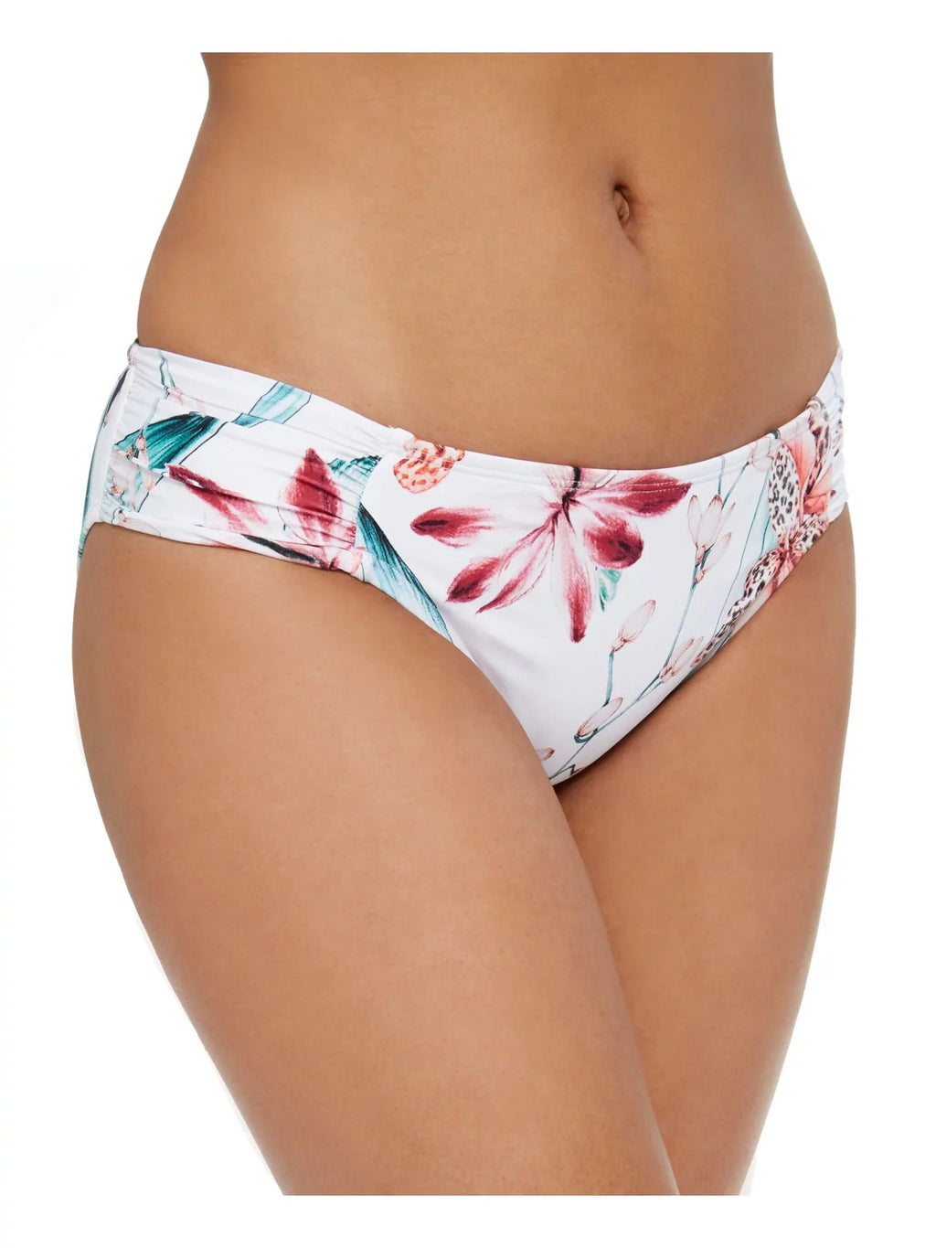 Stretch BLANCA 16 Hipster Women's Printed Ruched White Moderate Lined Swimsuit Sides LA Bottom Coverage