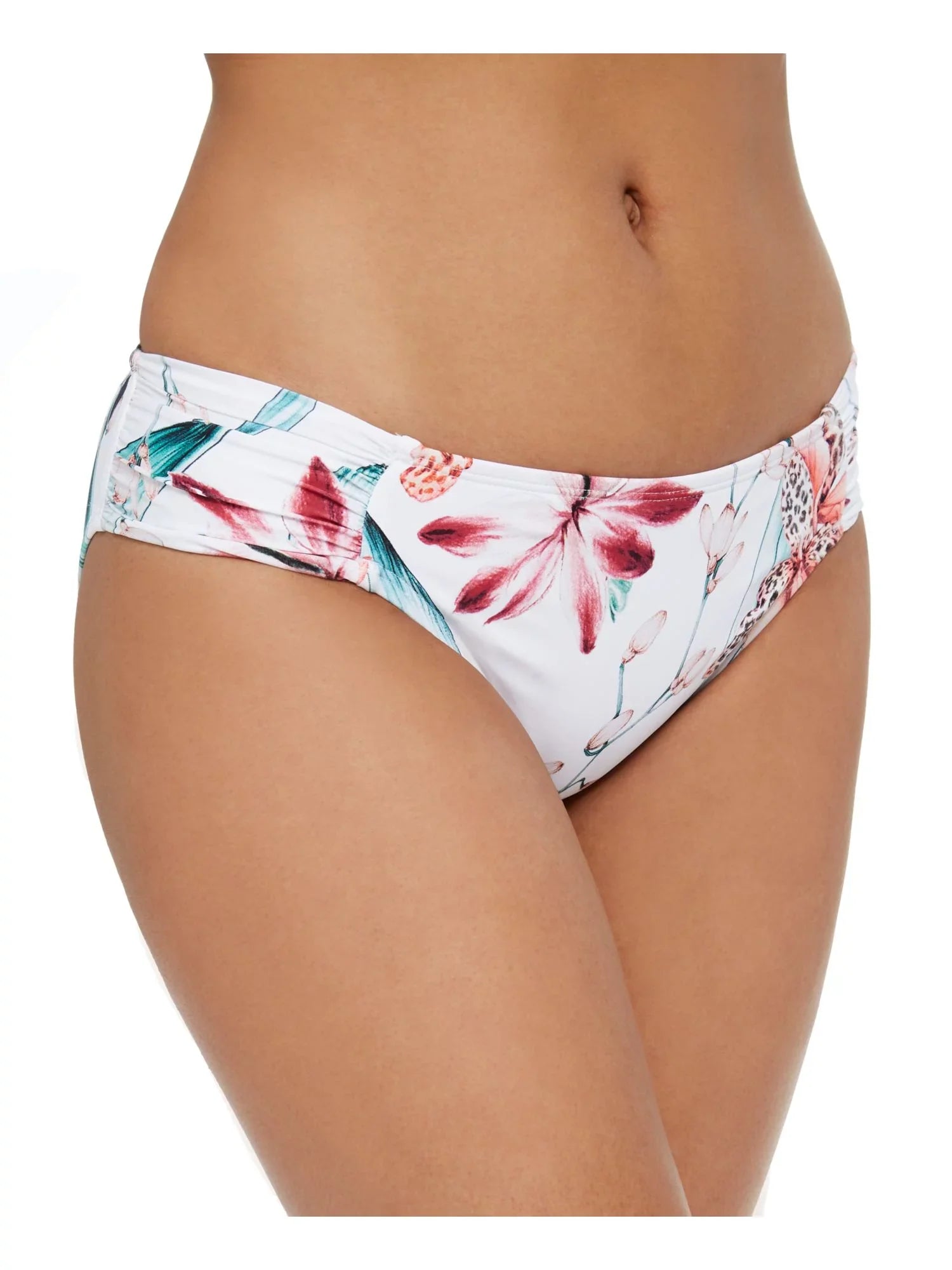 Stretch BLANCA 16 Hipster Women's Printed Ruched White Moderate Lined Swimsuit Sides LA Bottom Coverage