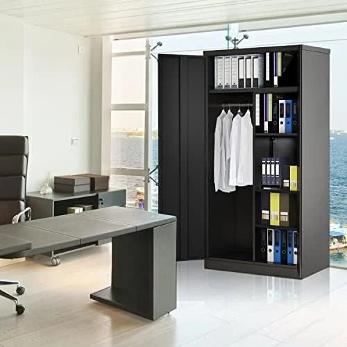 '- Adjustable Closet Rods Lock with Locker Removable Shelves Metal 72" with Bedroom Hanging Armoires RUNFAYBIU (White) and Wardrobe