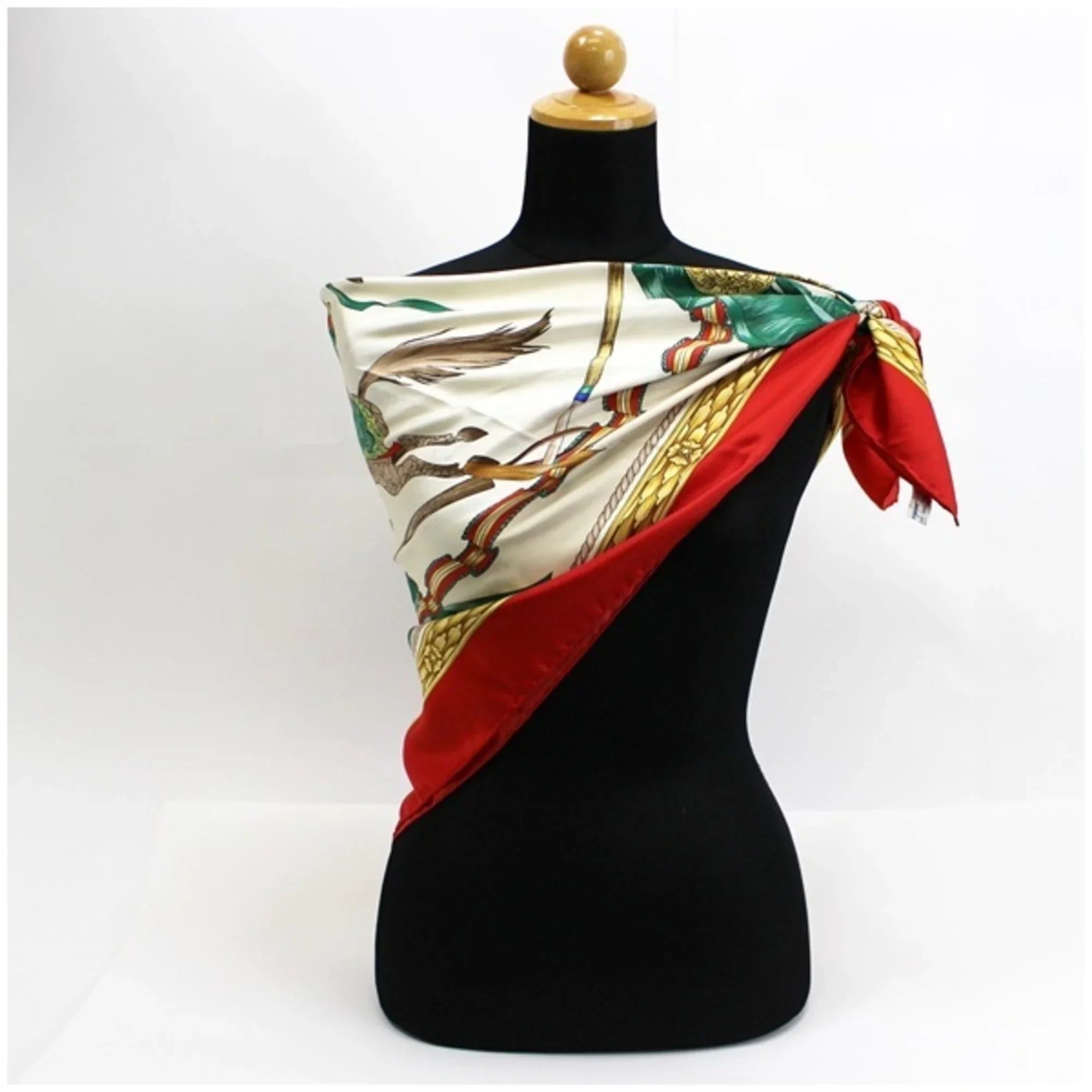 White (Good) Ferragamo Silk Stole Horse Pattern Scarf Red | Muffler FERRAGAMO Pre-Owned Ladies x SALVATORE