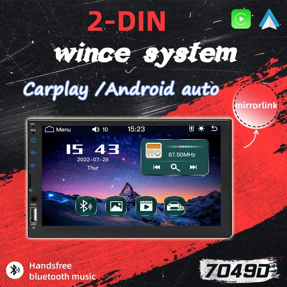 for with View Play Camera/Android Screen Player Car Din Stereo MP5 Auto/Autoradio/IOS/Bluetooth/USB/TF 7" Touch Multimedia 2 Car Rear