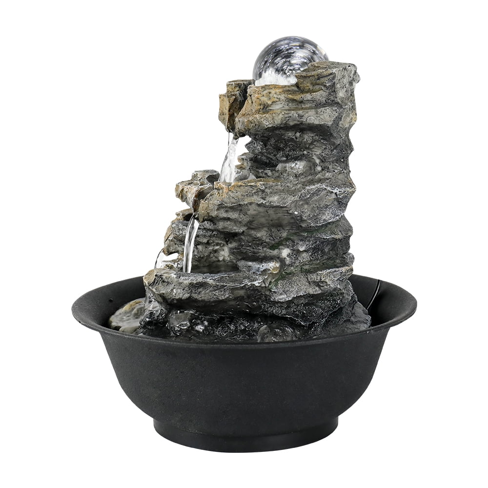 Tabletop liquid Lights and Fountain Cascading 4-Tier for Decor Rock Falls with Office High LED Home 8.3-inch