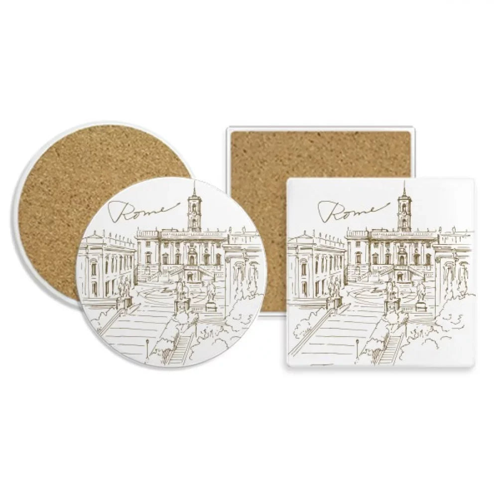 Coaster Rome Cork Landmark Fontana Base Stone Absorbent Cup Set Trevi di Mug Holder Fontana