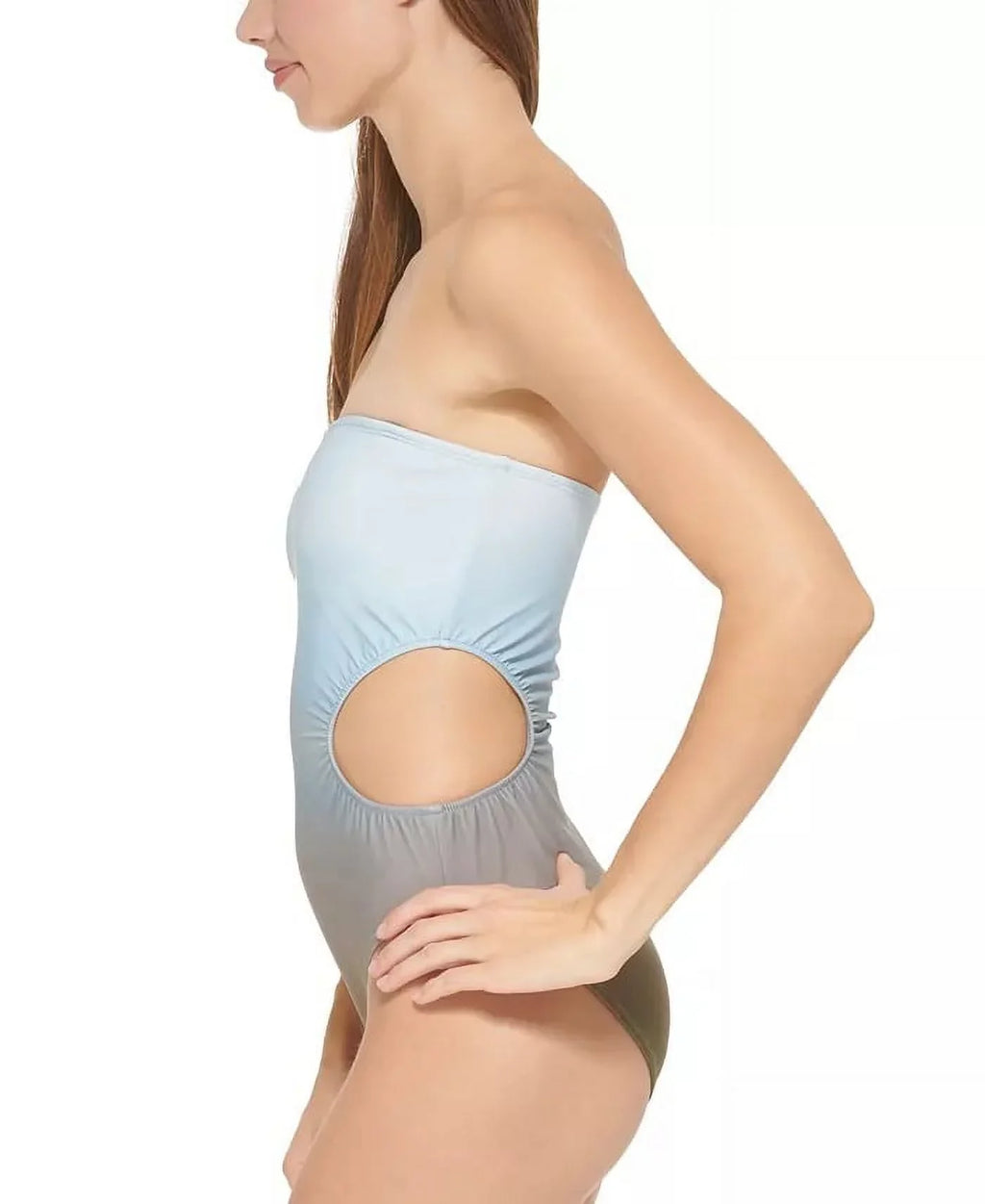 One-Piece DKNY Bandeau SPLASH Swimsuit, Cutout MOSS OMBRE US 12