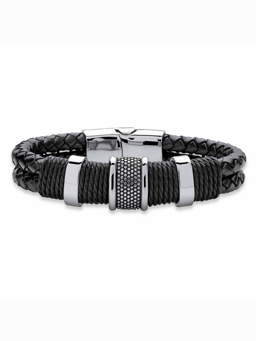 Black Leather Braided Stainless Tribal Magnetic Jewelry PalmBeach Clasp and 8" Steel With Men's in Bracelet
