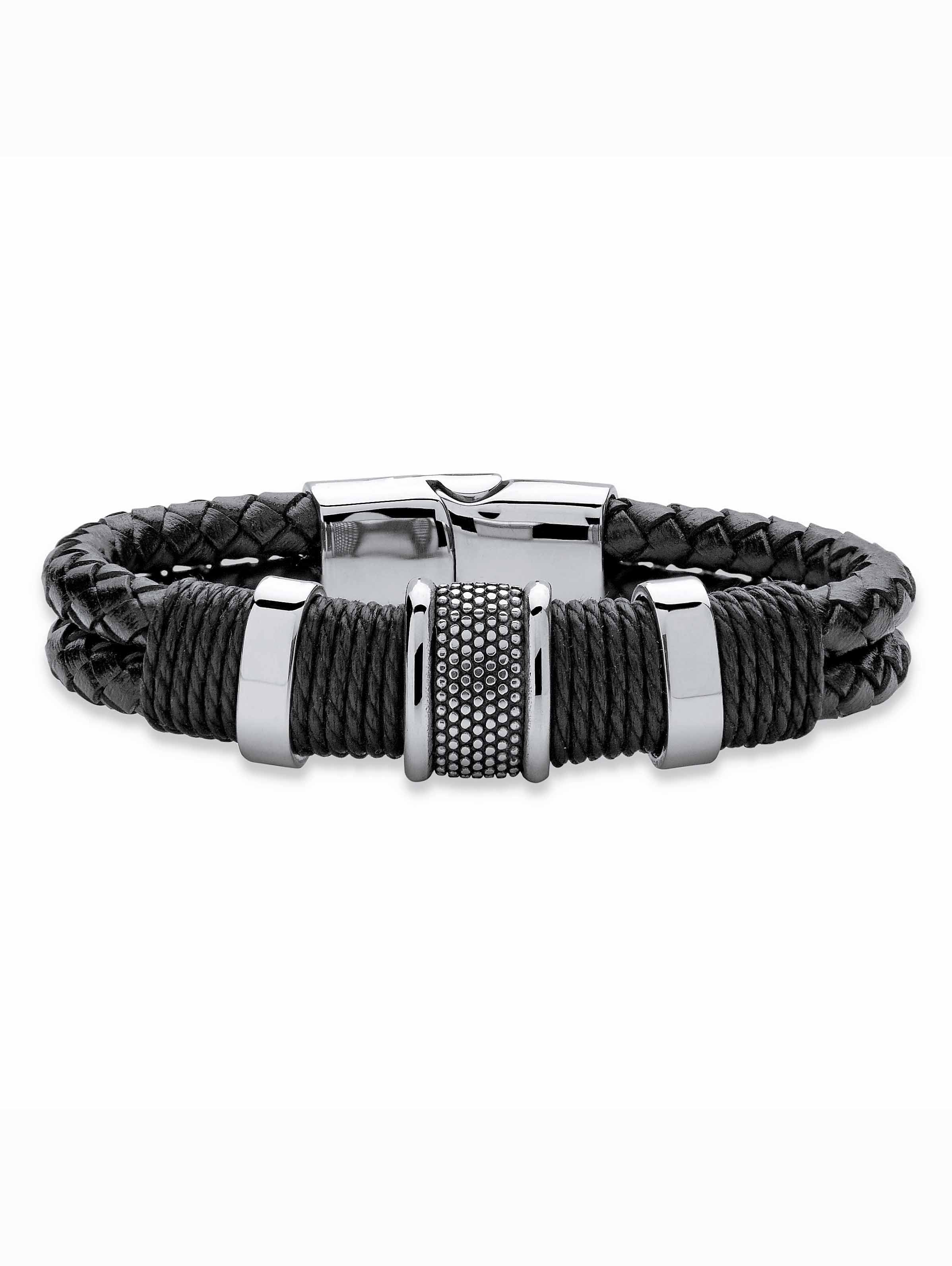 Black Leather Braided Stainless Tribal Magnetic Jewelry PalmBeach Clasp and 8" Steel With Men's in Bracelet