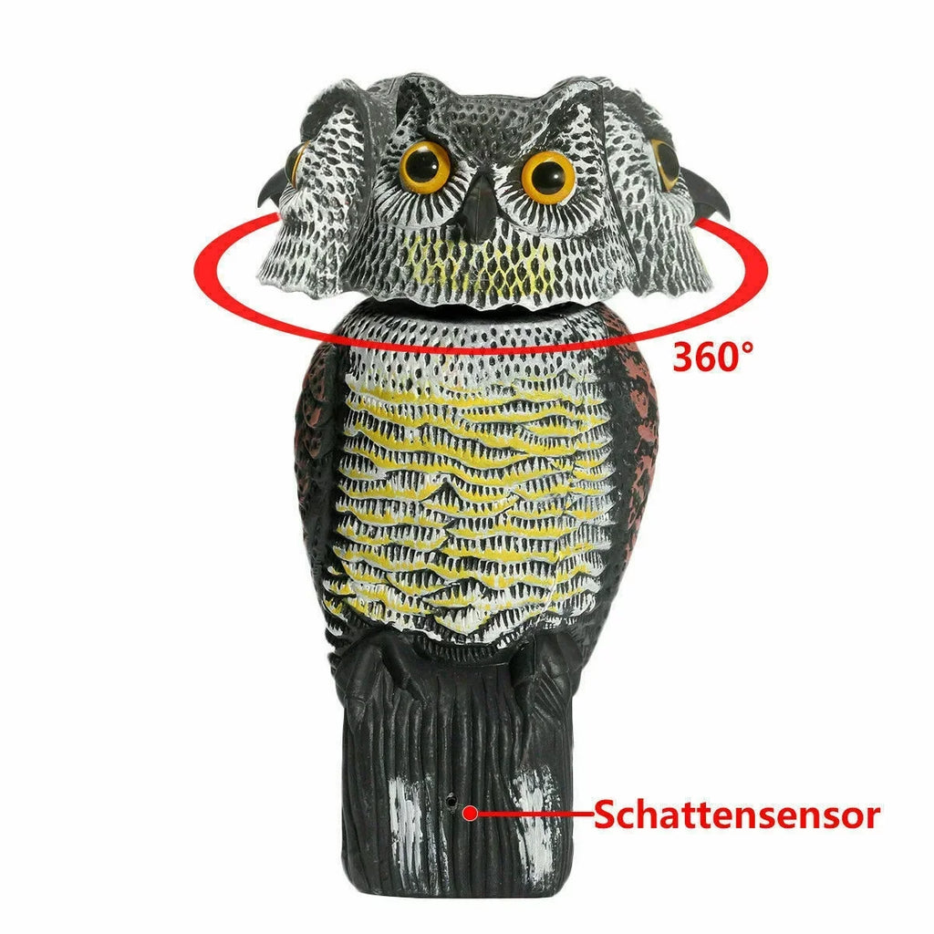 & Scarecrow for Decoy Owl Statue Deterrent Yard Protector 360 Bird Decoy Owl Patio Scary Sounds Garden Fake Realistic to Scare Head Pest Owl Rotate Shadow Birds, exterior