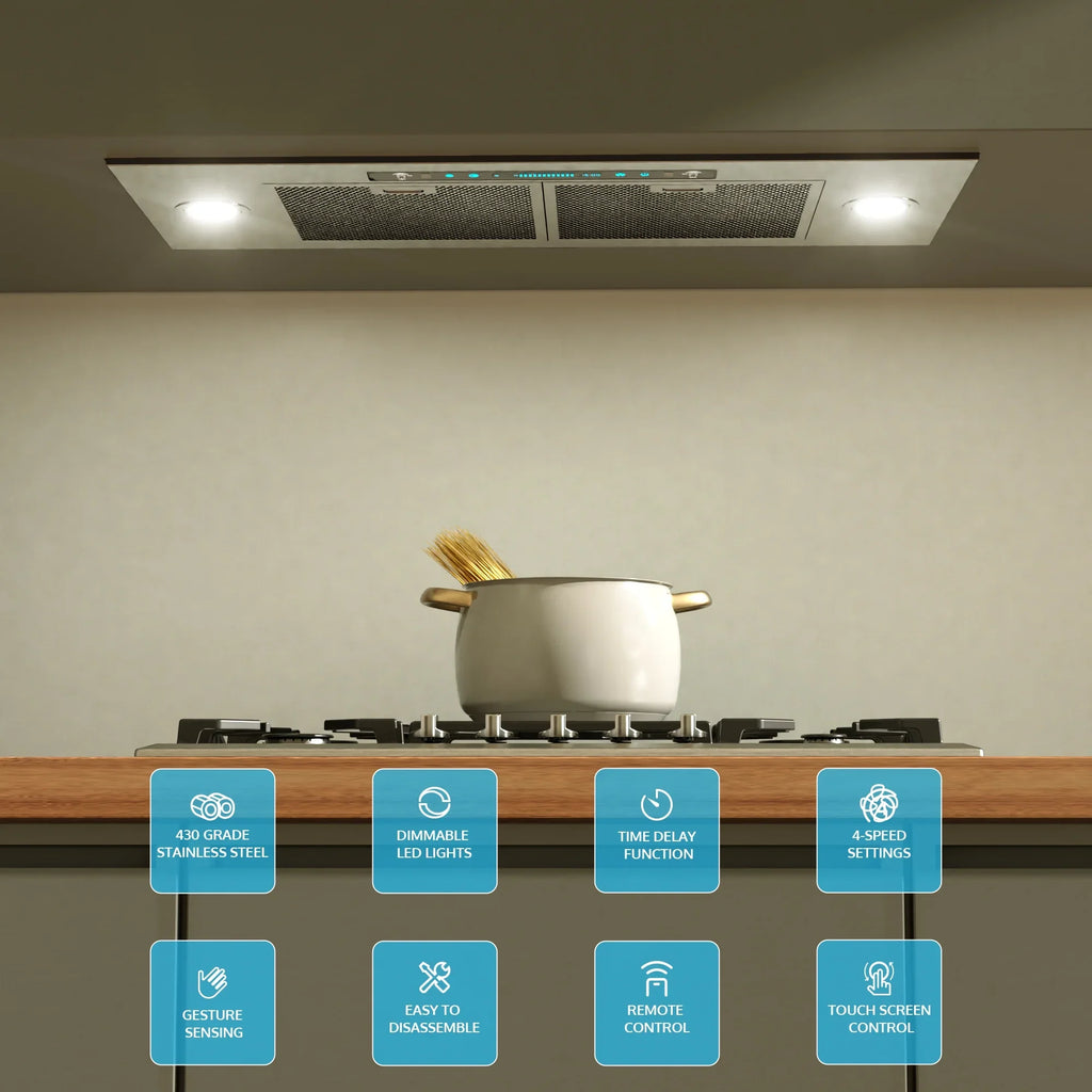 Control (Kit Included), Speed 900 (36 Kitchen Hoods Vent Panel, Insert Inch) Gesture Range Stainless Convertible HisoHu Ductless 4 Sensing&Touch CFM Ducted Inch, Steel with 36