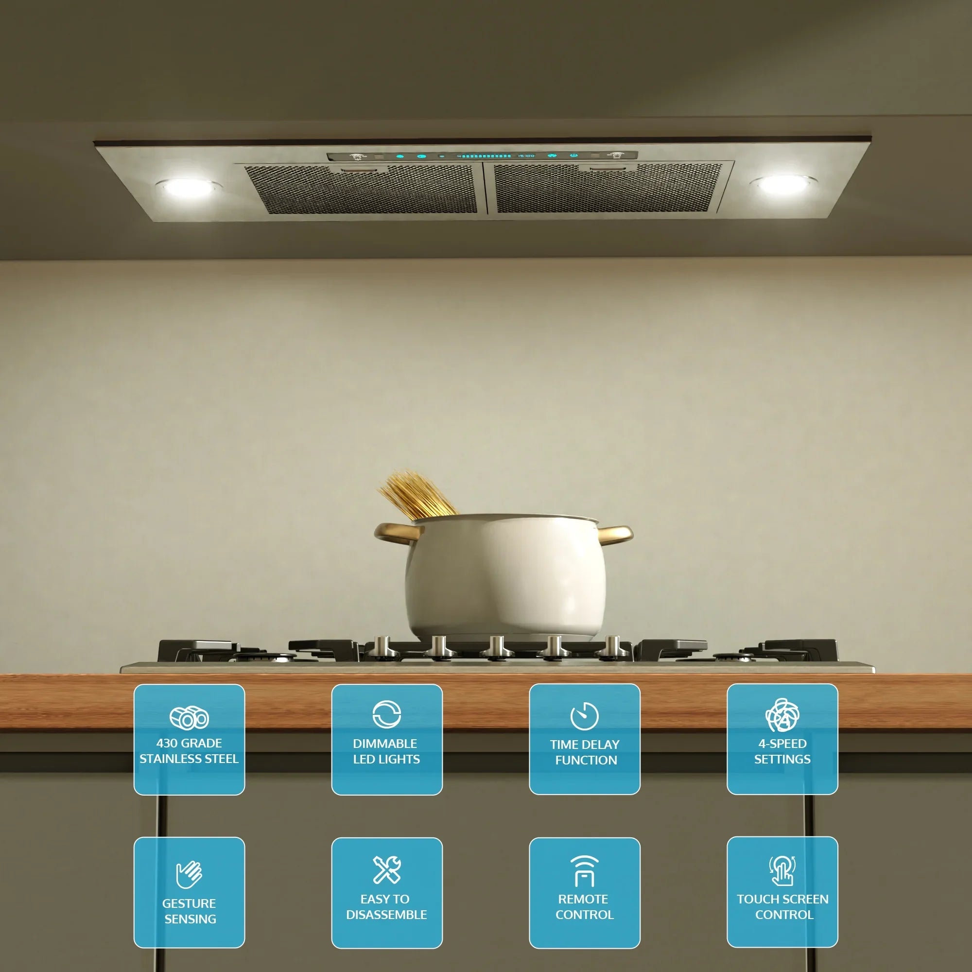 Control (Kit Included), Speed 900 (36 Kitchen Hoods Vent Panel, Insert Inch) Gesture Range Stainless Convertible HisoHu Ductless 4 Sensing&Touch CFM Ducted Inch, Steel with 36