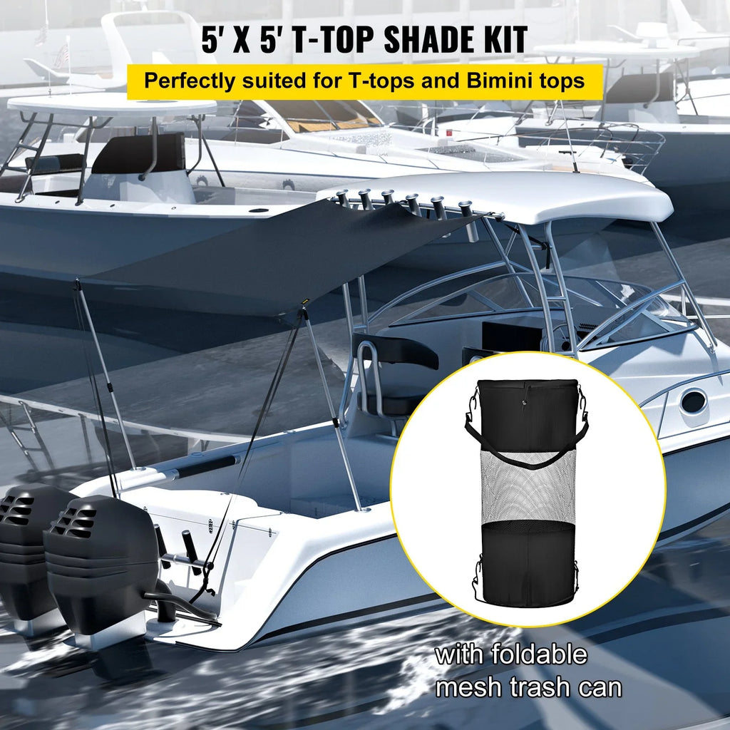 VEVOR - Steel Shade & Polyester Telescopic 600D Sun Poles, 5'x5' for Tops with T-Top Assembly Rustproof Bimini Kit UV-Proof Easy T-Tops Waterproof,