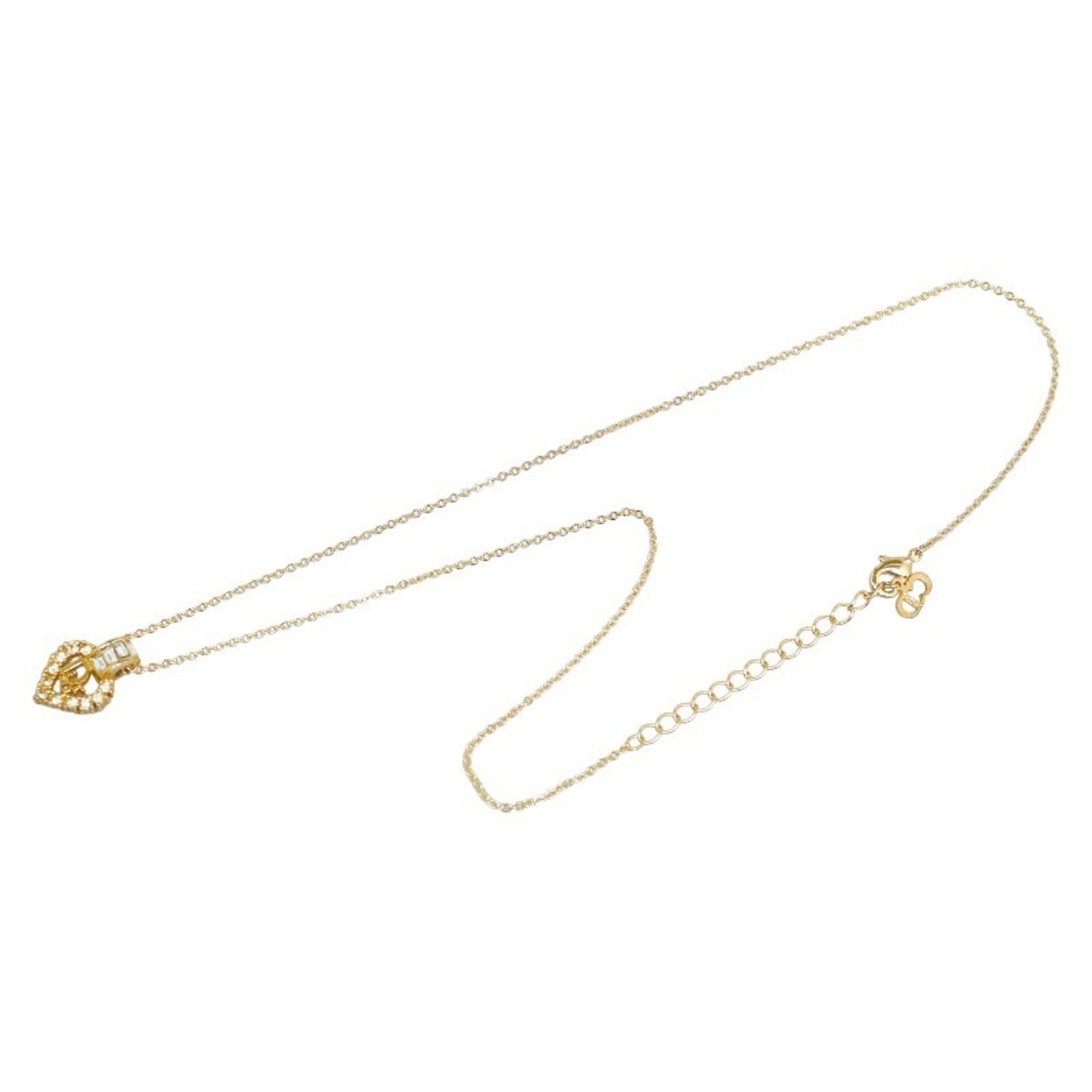 Necklace Dior Women's Pre-Owned Heart (Good) Dior Christian Gold Rhinestone Plated