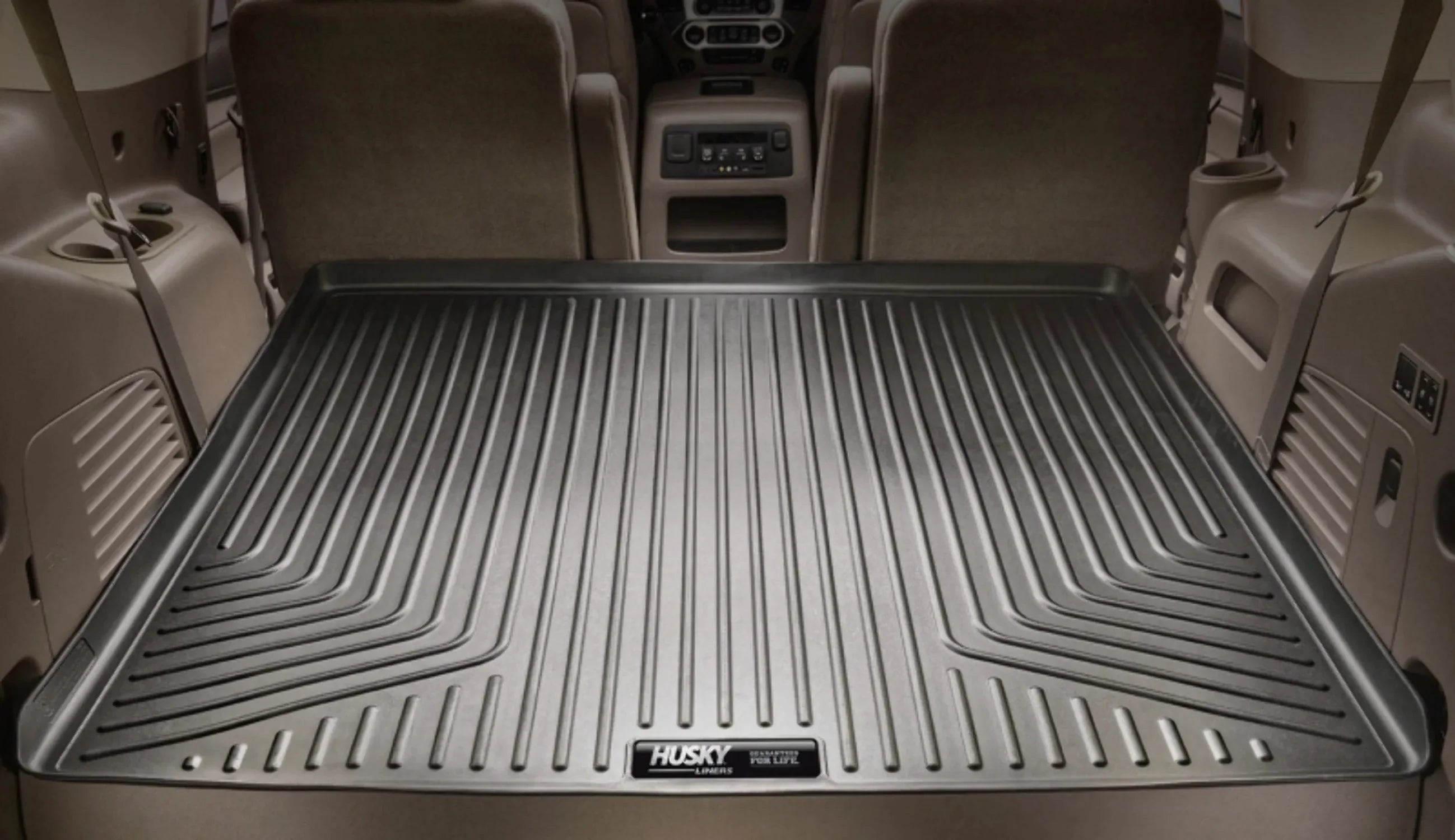 2nd RealTruck folded Black by Yukon; Cadillac with Series back Seat Weatherbeater Compatible Escalade/Chevrolet Husky row 2nd over flat 15-20 3rd of Tahoe/GMC Cargo fits Behind row Seats Liner