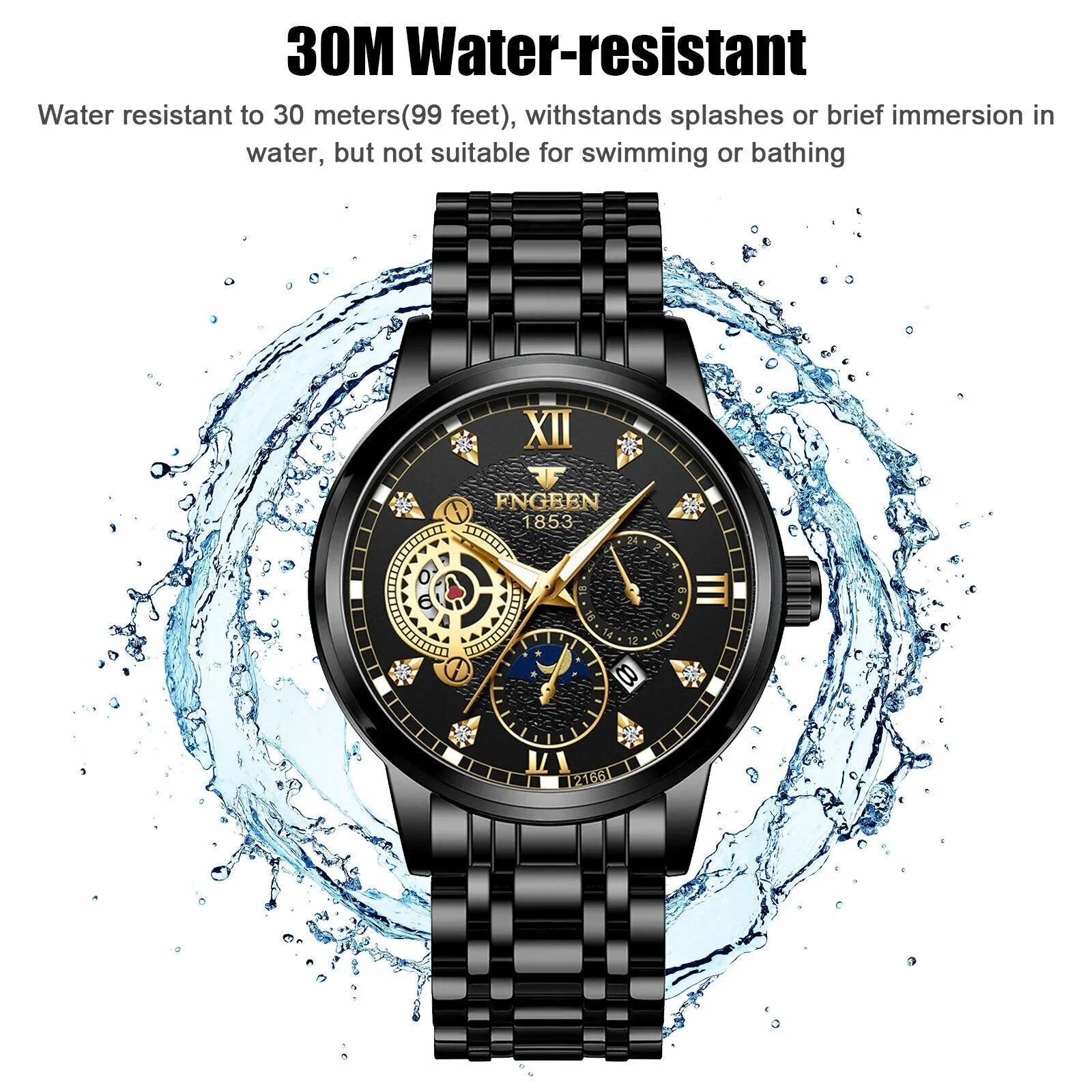 Watch Classic Wristwatch Quartz Luxury Steel Waterproof Men's Stainless Luminous