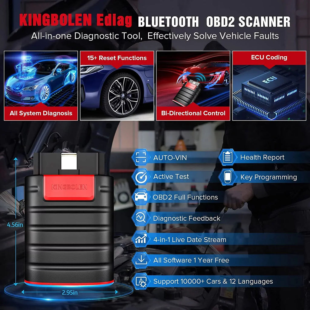 1 Year Bidirectional Android, All Ediag All 15+ Reset & Bluetooth Diagnostic Free iPhone OBD2 Coding, Functions, ECU for Tool Systems KINGBOLEN Scanner with Software
