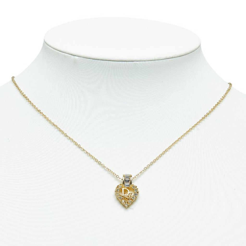 Necklace Dior Women's Pre-Owned Heart (Good) Dior Christian Gold Rhinestone Plated
