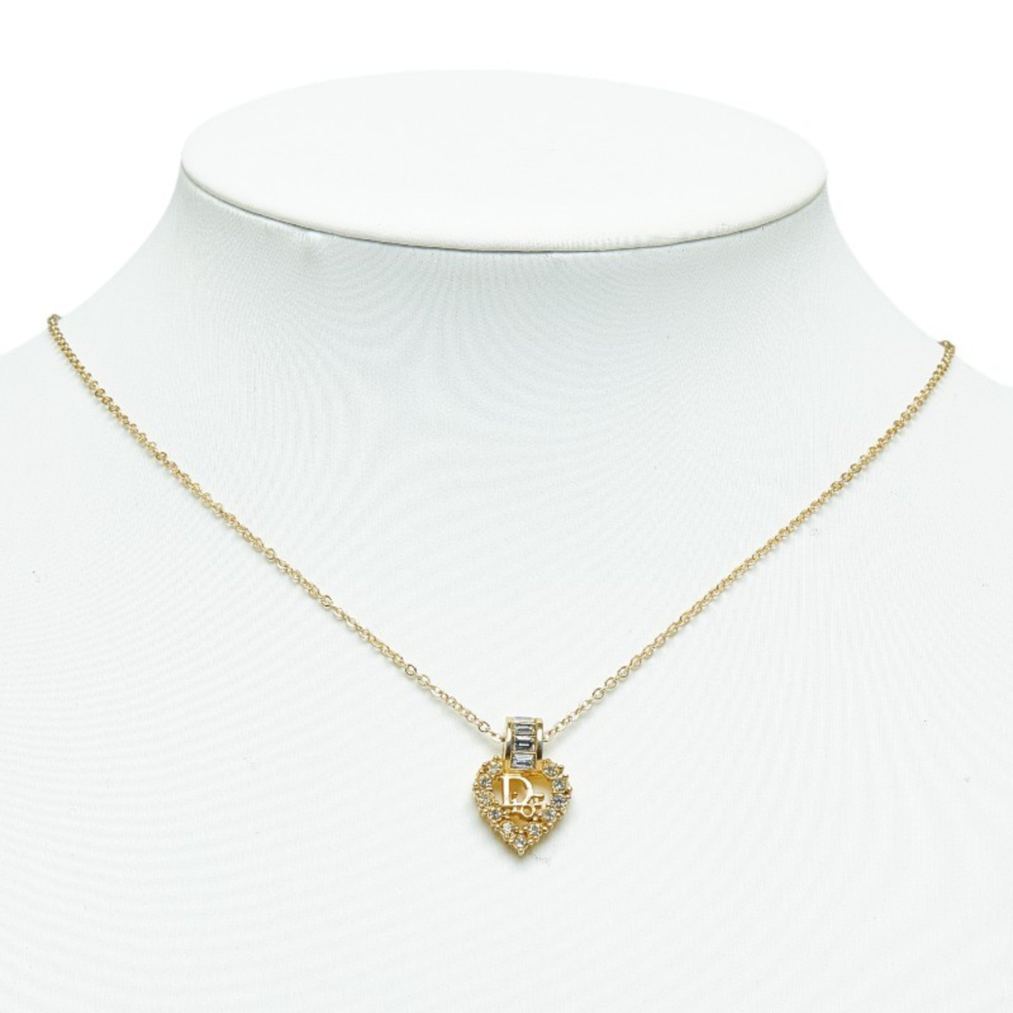 Necklace Dior Women's Pre-Owned Heart (Good) Dior Christian Gold Rhinestone Plated