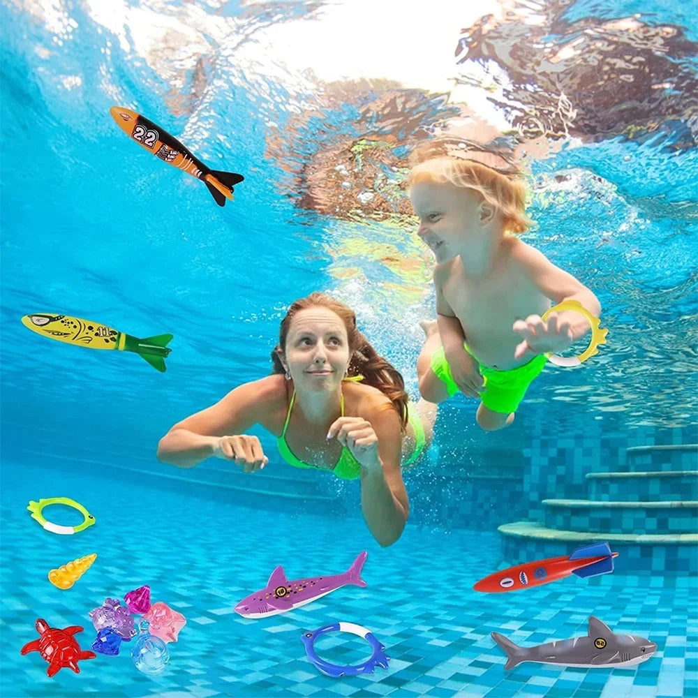 Summer Learning & Toys Skill with Playoza Boys Girls Swimming Bag,20 Set, Games Storage Diving Swimming Swim Gifts for for Underwater Dive Pool Diving Toys Kids,Fun Pool Pack Development Swim