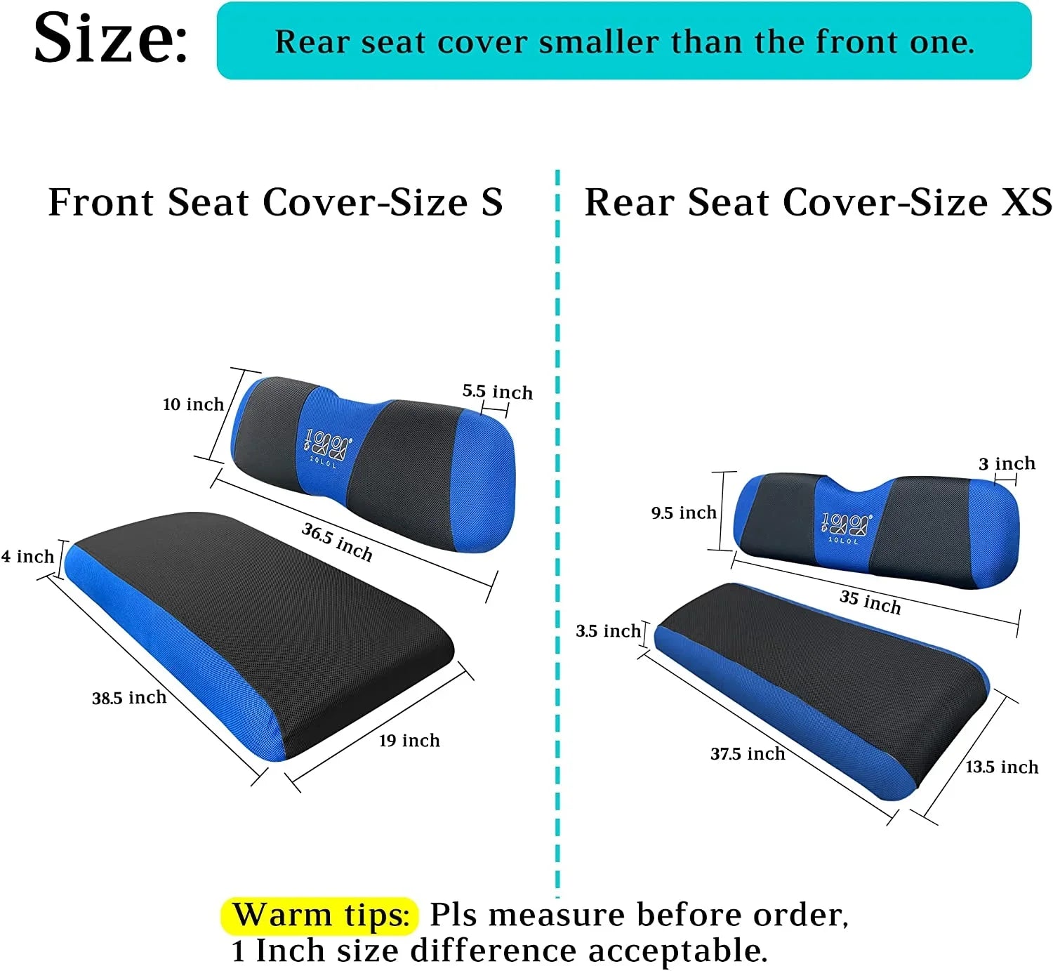 Club & DS 10L0L Black Cart Front TXT Set for Blue RXV Car Seat Golf 2000-up Cover EZGO Rear