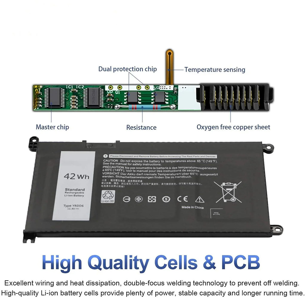5482 2-in-1 YRDD6 5593 For 5491 Inspiron 3310 5485 5591 7586 Battery 42Wh