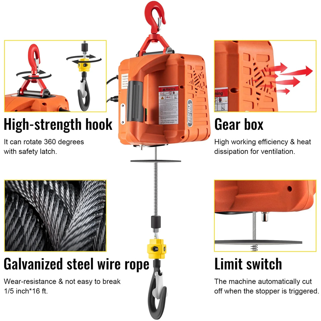 BENTISM 3-in-1 Portable Winch w/ Electric Crane Hoist Remote 1100lbs 25ft Control