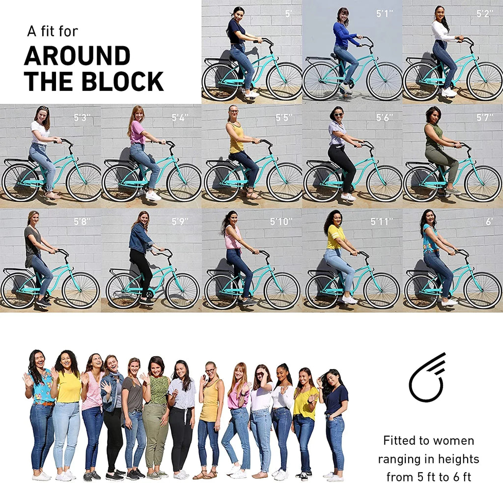 Green Wheels and Block Mint Grips with Single-Speed sixthreezero Women's Seat Bicycle Around Beach The Cruiser 26" Black