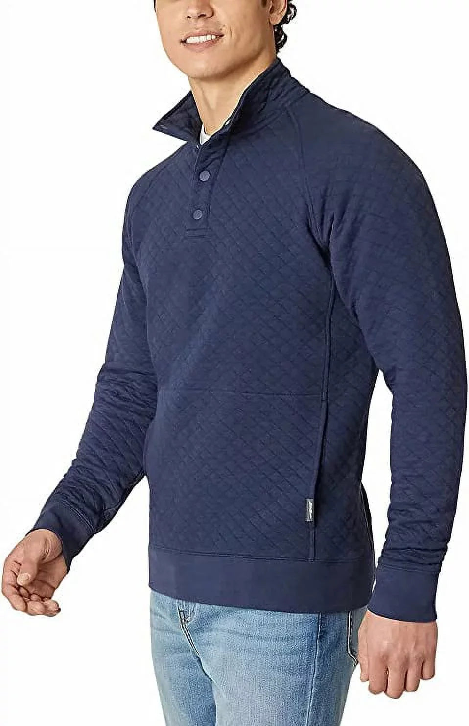 Quilted Quarter Mens (Blue, Pullover Medium) Midweight Snap Mock Bauer Eddie