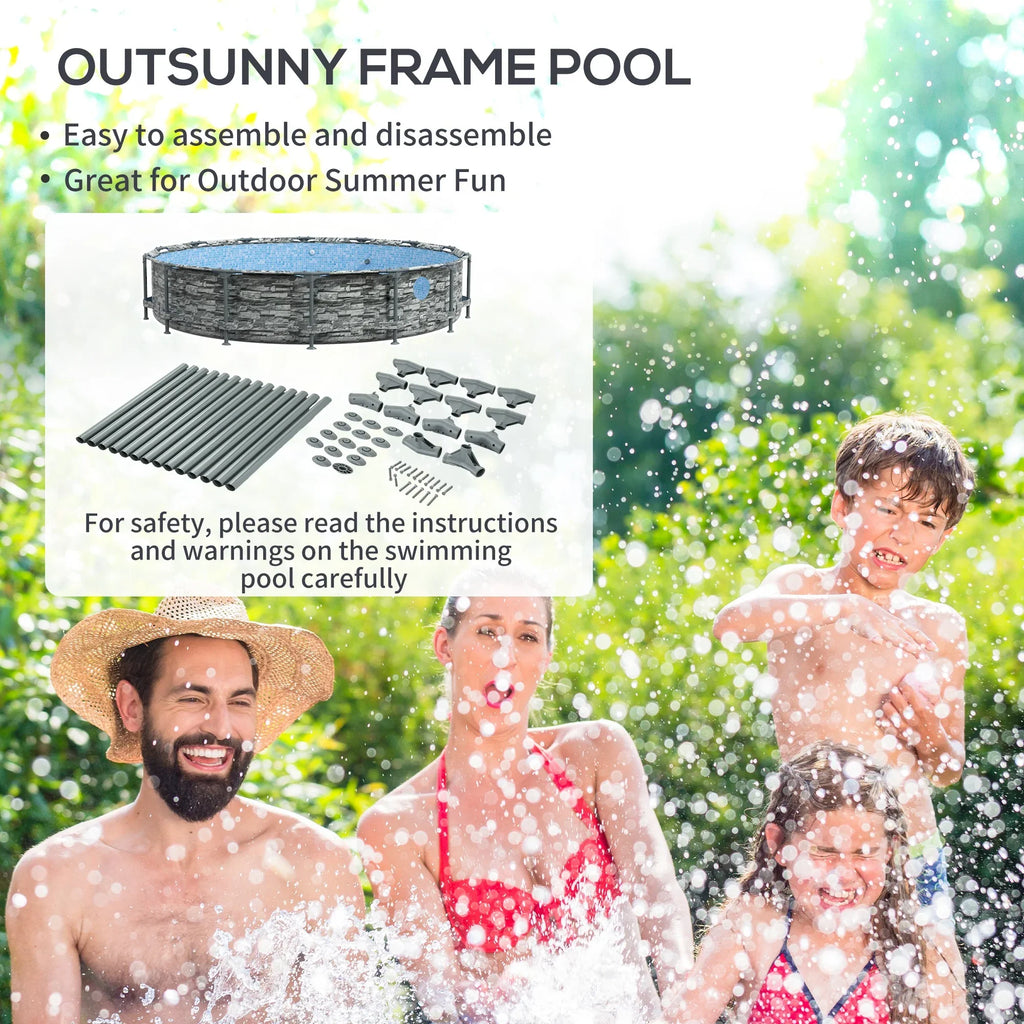 Pool, Frame Ground Above Brick with Pool Pump, 14' Steel Outsunny Filter