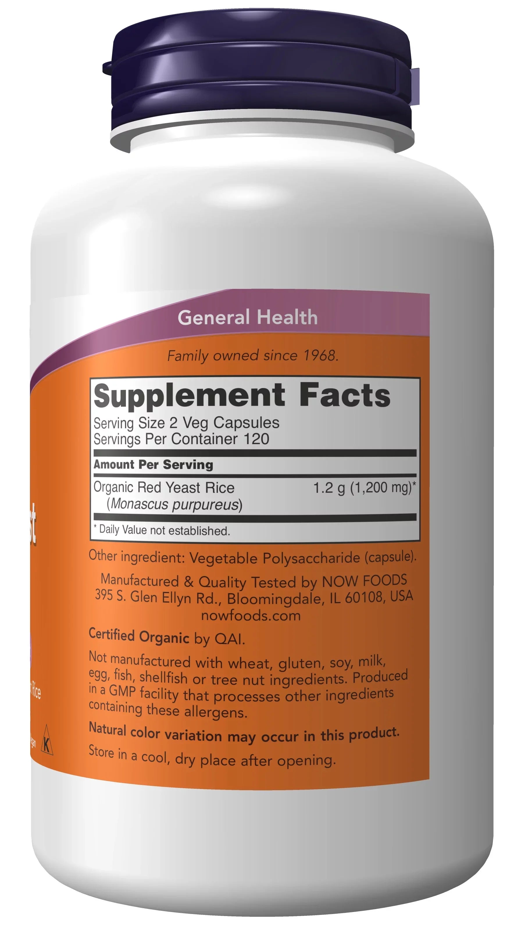 600 Veg NOW 240 Rice with Rice, Supplements, Capsules Yeast mg, Organic Yeast Red Made Red