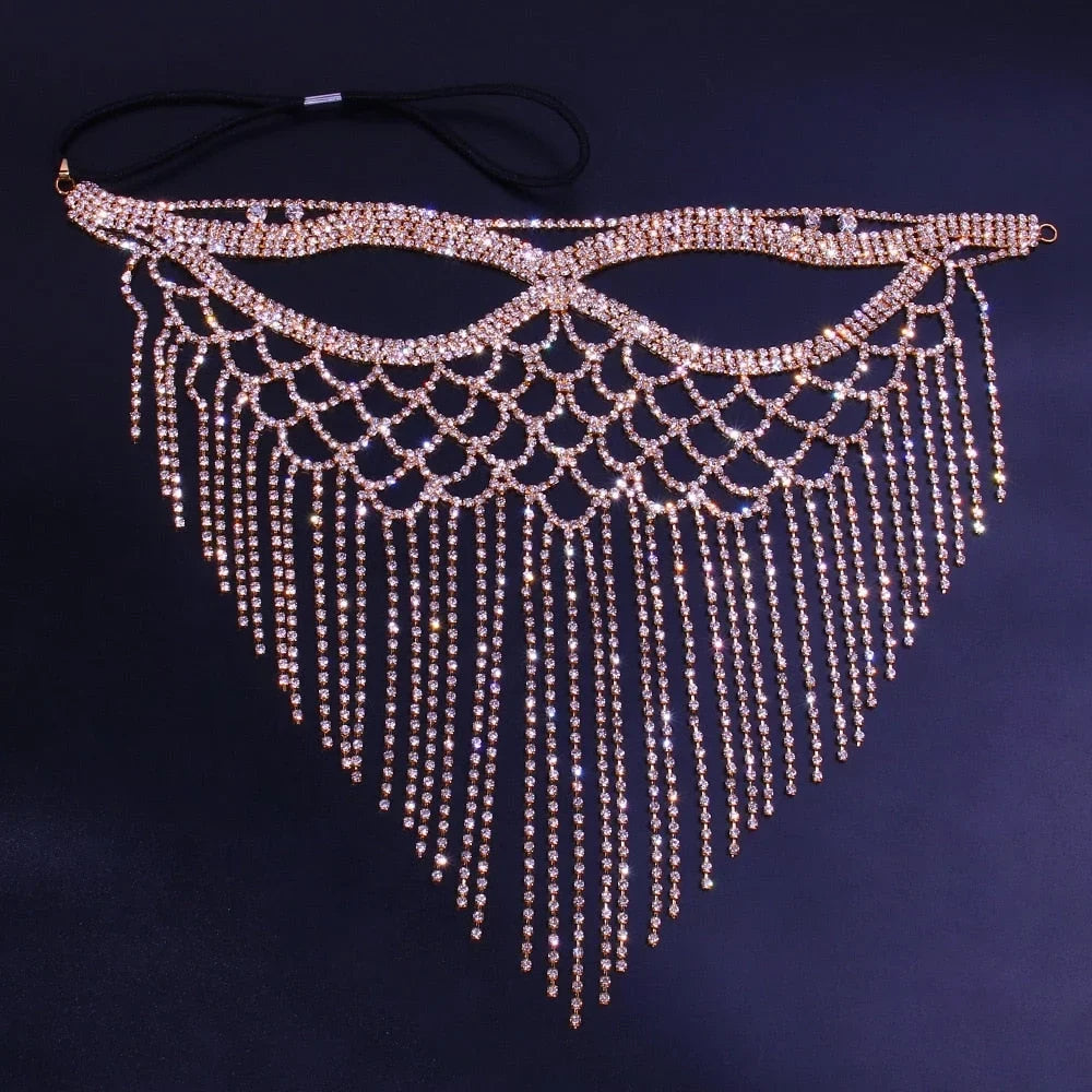 Masquerade Mask Rhinestone Mask Tassel Crystal for Mask Halloween Face Jewelry Women