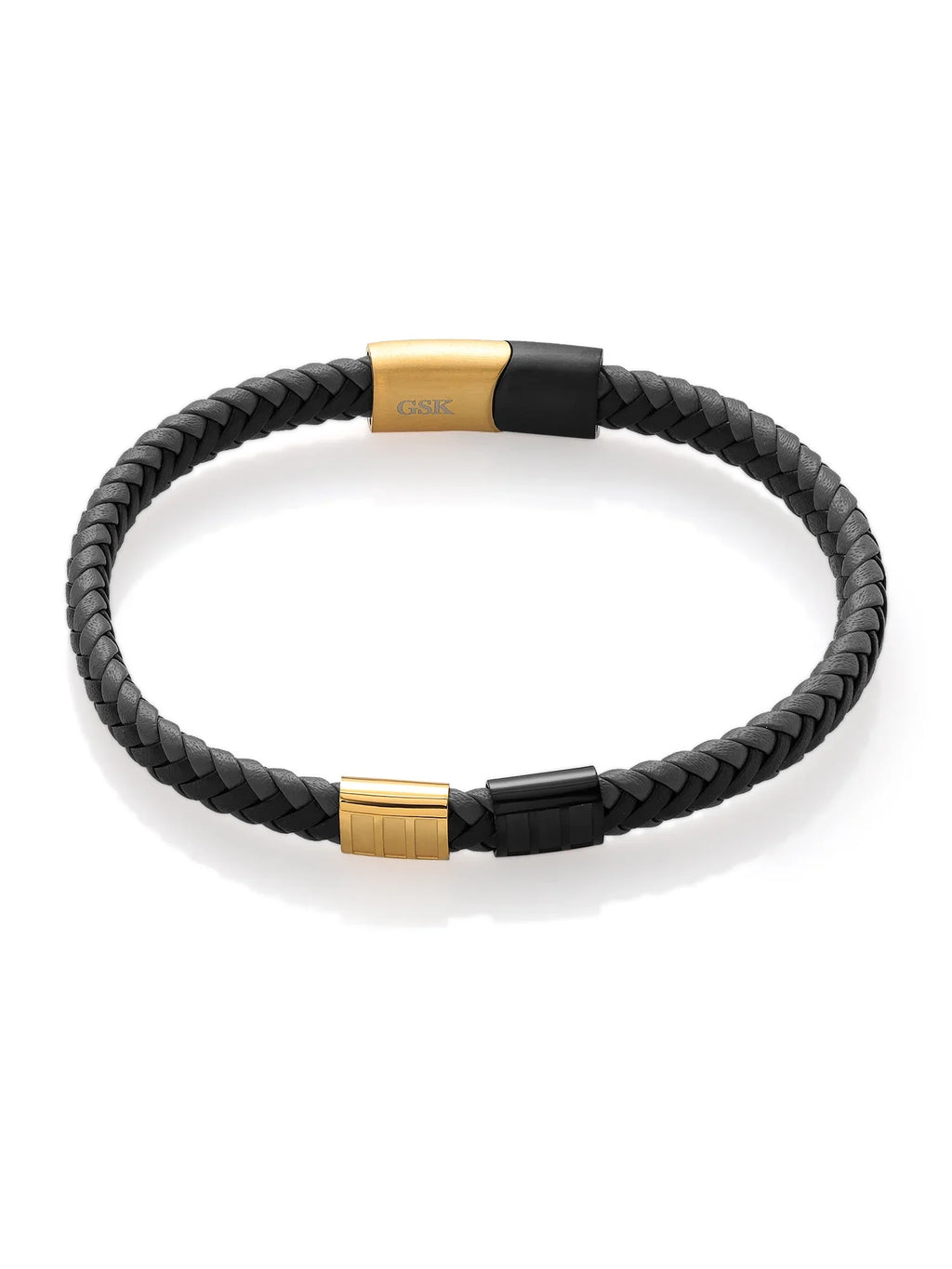 Leather Black King Gem Premium (8.25 Width) Men's Stainless Gold Stone inch, 7.7MM Bracelet Genuine Steel