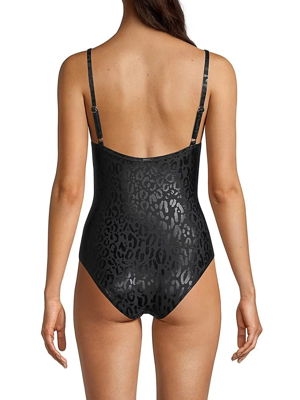BLACK Leopard-Print US DKNY Small Swimsuit, One-Piece