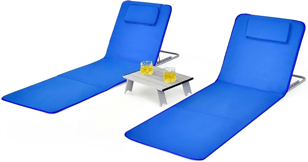 Side Adjustable Lawn 5 Chairs Folding Position Adults Chairs, Camping, Lounge with Beach for Table, Chair 2-Pack Set for Sunbathing,