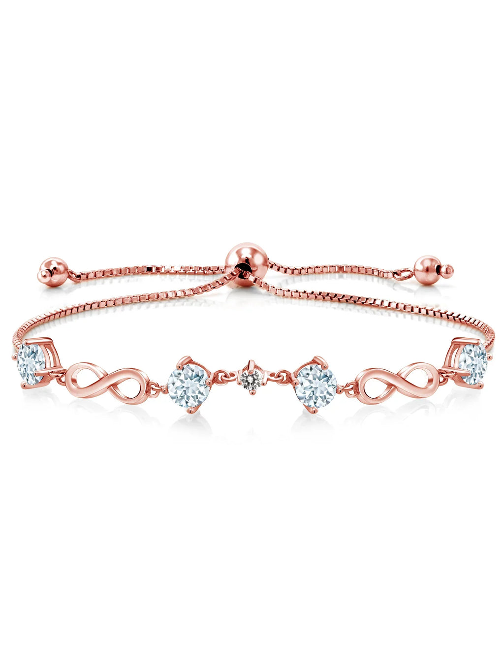 Cttw, Up Aquamarine Gemstone Women Adjustable Fully Silver King Tennis Sterling Sky (2.07 Birthstone, Round Blue Diamond White to and 9 5MM, Gem inch) Bracelet Stone 925 For