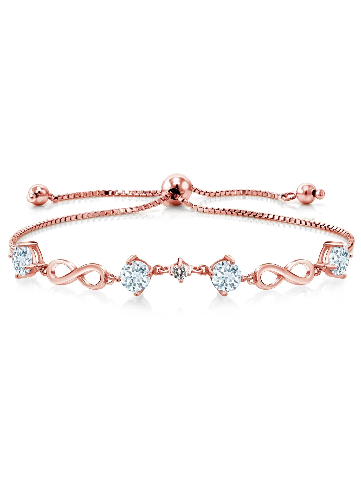 Cttw, Up Aquamarine Gemstone Women Adjustable Fully Silver King Tennis Sterling Sky (2.07 Birthstone, Round Blue Diamond White to and 9 5MM, Gem inch) Bracelet Stone 925 For