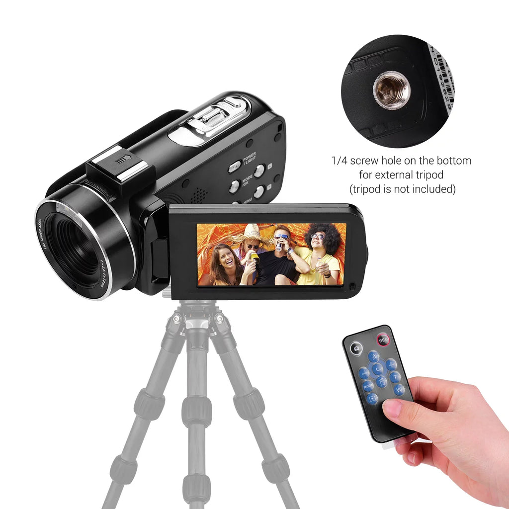 with Wide CMOS Shoe Video -Shaking Digital Handheld Monitor Function Lens 0.45X Burst Sensor Inch with Angle 3.0 DV Andoer 4K Professional Hot Macro IPS Mount Camcorder